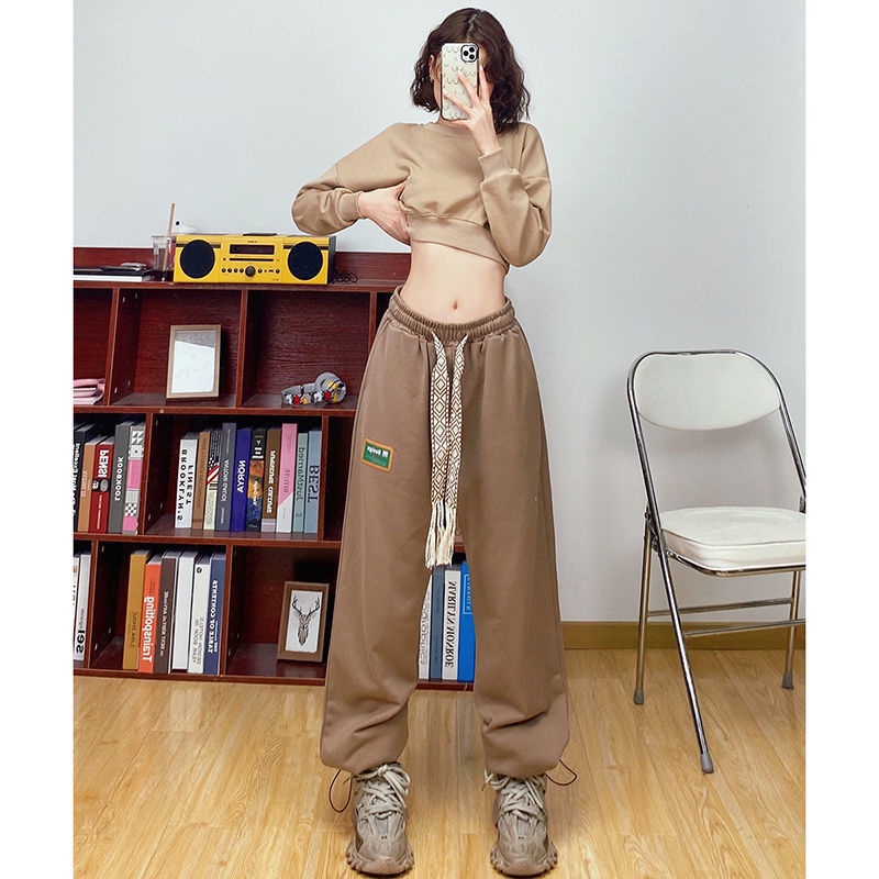 Quần thể thao màu xanh lá cây dây rút phong cách thời trang Mỹ mùa xuân thu 2022 cổ điển