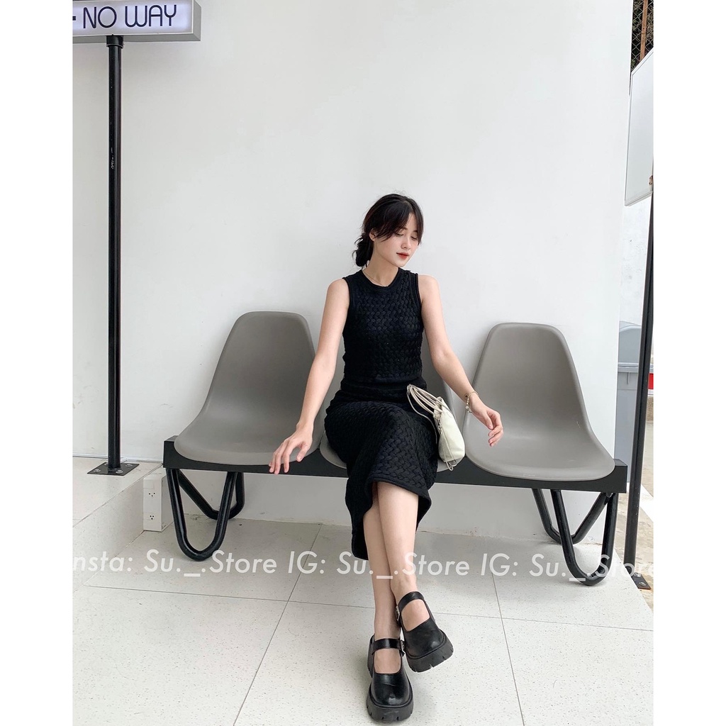 Set áo len thừng sát vai dây buộc kèm chân váy dáng dài S404 SUSTORE