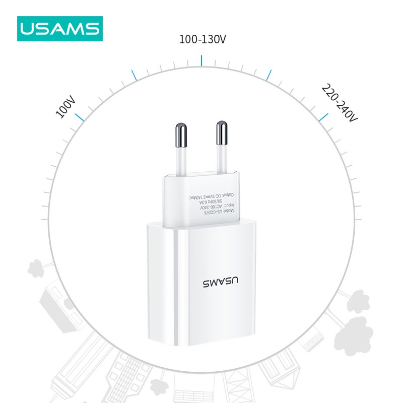 Sạc nhanh bộ sạc USAMS LT Cáp sạc 3 trong 1 Bộ Sạc Du Lịch Bộ sạc USB đơn T18 + Cáp sạc 3IN1-Dòng U Turn Charger Set