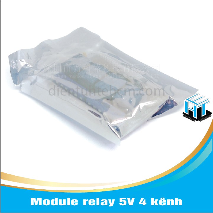 Module relay 5V 4 kênh thích hợp cho các ứng dụng đóng ngắt điện thế cao AC hoặc DC