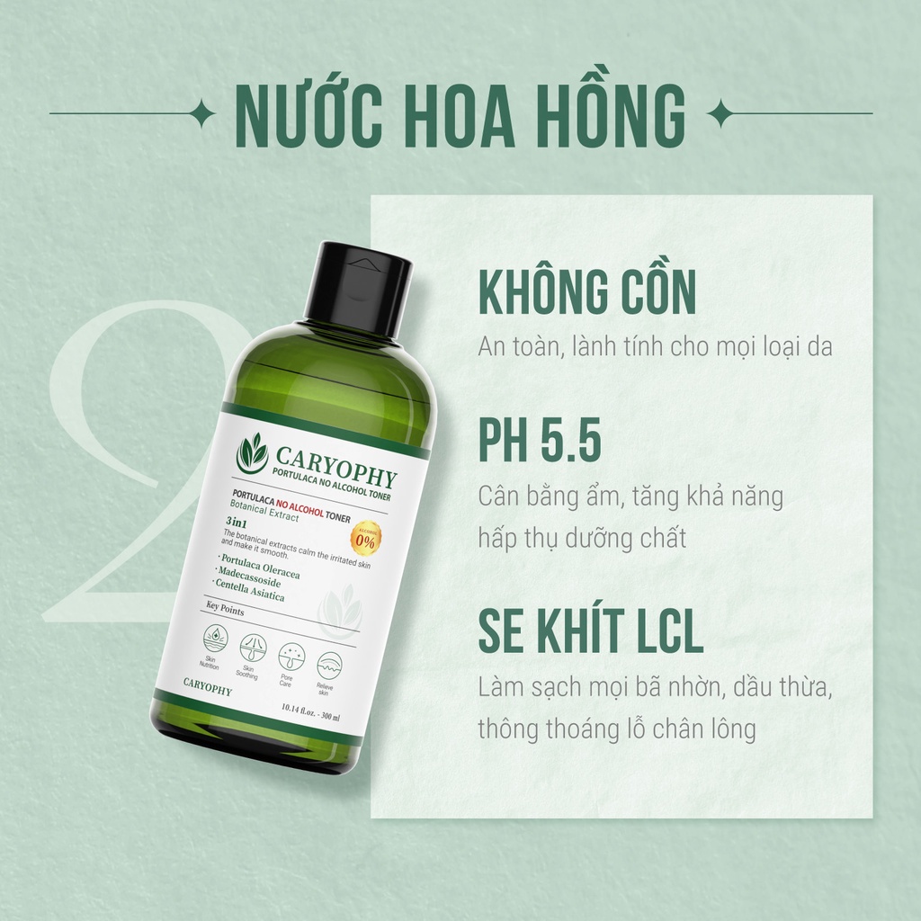 Combo Nước hoa hồng Caryophy Portulaca Toner 300ml và Tinh chất giảm mụn Caryophy 30ml