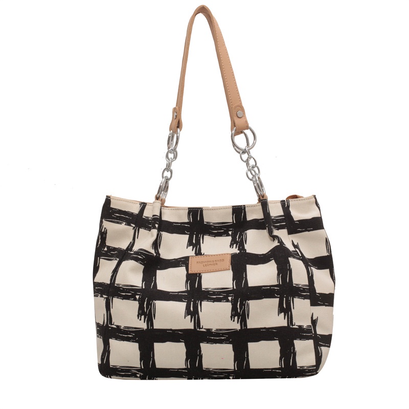 Túi Đeo Vai/Kẹp Nách Cỡ Lớn Họa Tiết Kẻ Sọc Màu Tương Phản Thời Trang Cho Nữ