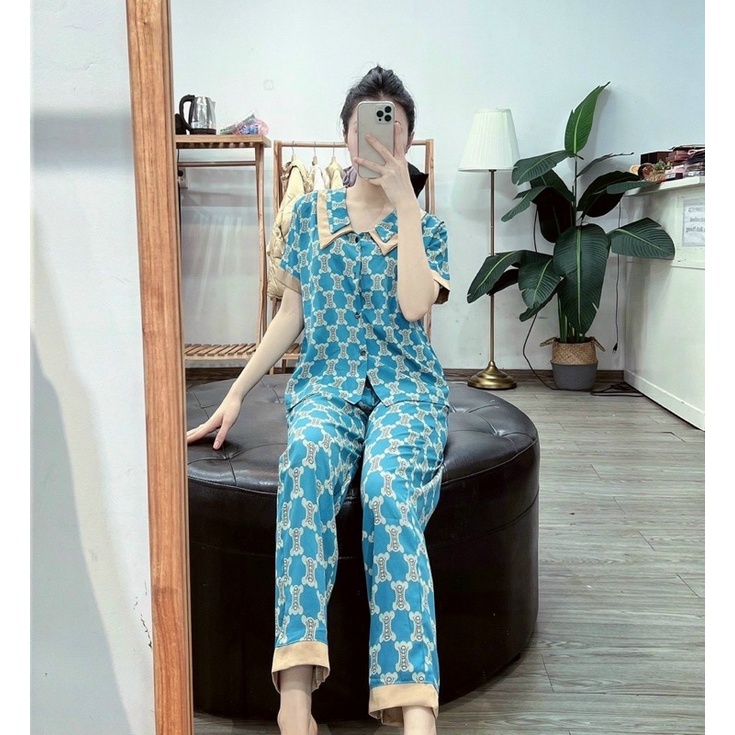 BỘ PIJAMA LỤA HOẠ TIẾT HÀNG MẶC NHÀ THIẾT KẾ CAO CẤP