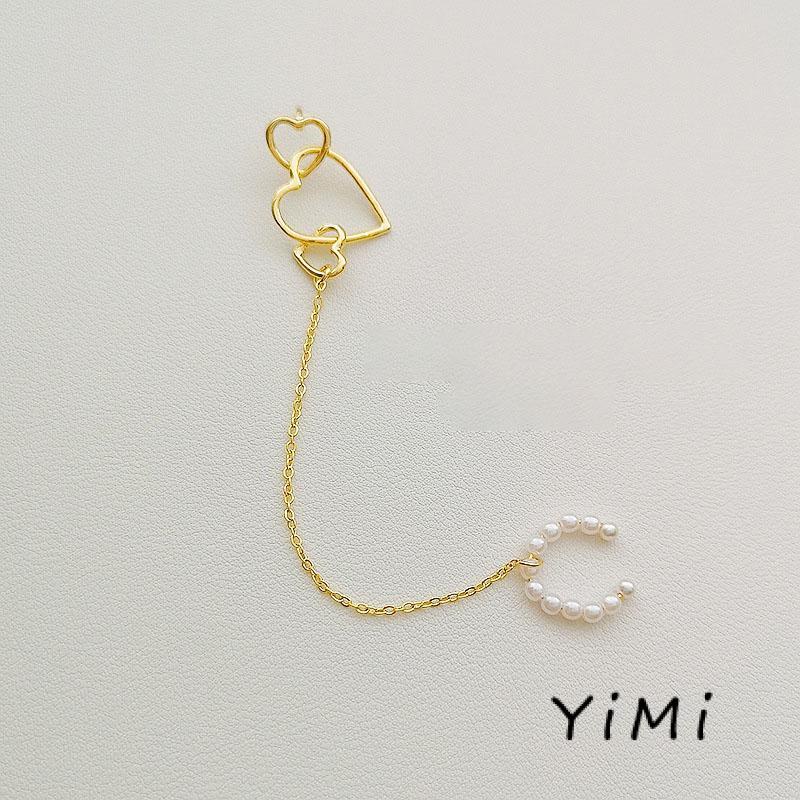 Bông tai kẹp vàng / bạc nữ đính trái tim tua rua