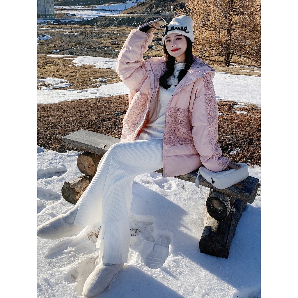 ❄❄Áo Khoác Khâu Lông Cừu Thiết Kế Có Mũ Trùm Đầu Ấm Áp❄❄❄