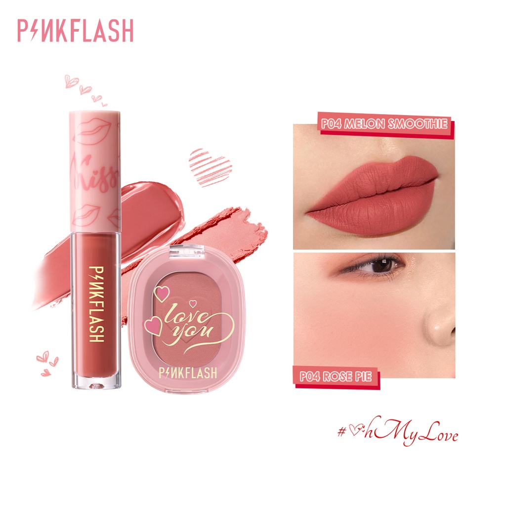 Set 2 mỹ phẩm trang điểm PINKFLASH son môi nước mềm mượt + phấn má