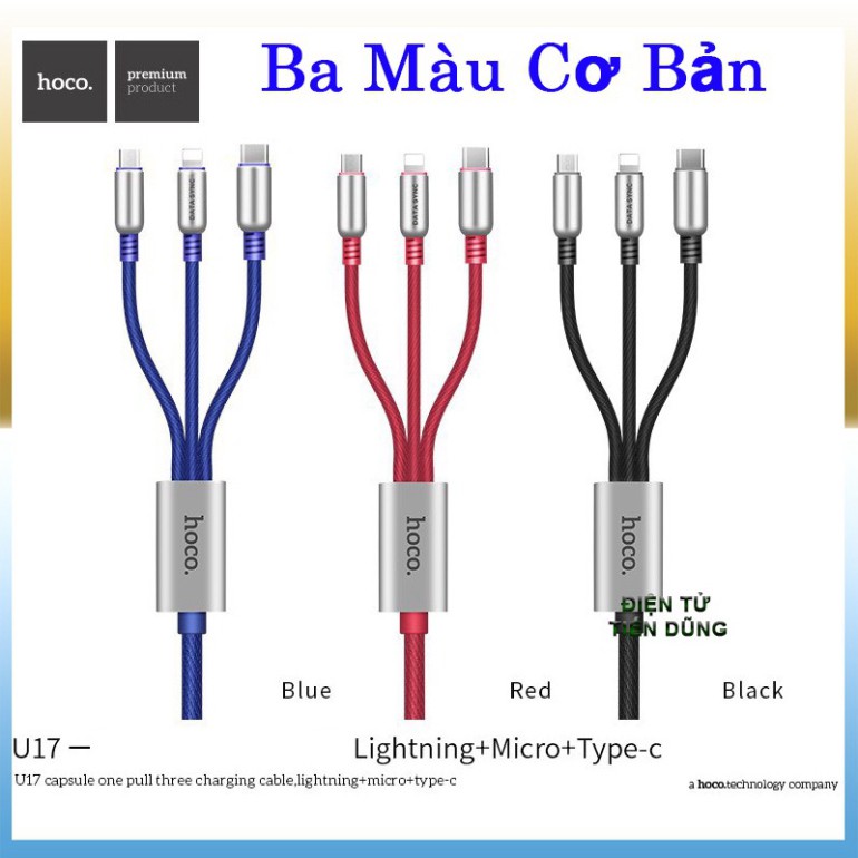 Cáp sạc Hoco U17 loại 3 đầu Lighting Micro Type C dài 1.5m ♥️♥️