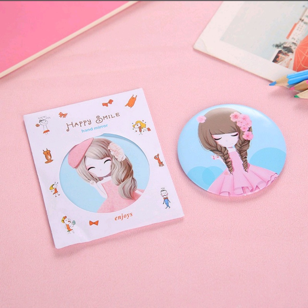 Gương trang điểm mini siêu cute cầm tay bỏ túi Hàn Quốc tiện lợi viền kim loại Yasan