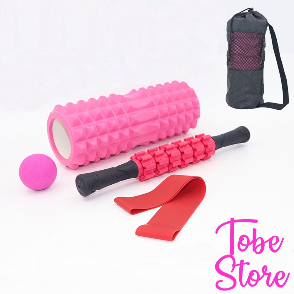 BỘ SẢN PHẨM MASSAGE CƠ BẮP: ỐNG LĂN FOAM ROLLER + GẬY LĂN + BÓNG + DÂY KHÁNG LỰC HỖ TRỢ CO GIÃN VÀ NÉN CƠ BẮP GIẢM ĐAU