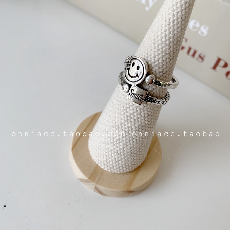 Nhẫn Bạc s925 Hình Mặt Cười Có Thể Điều Chỉnh Kích Cỡ Phong Cách retro Thời Trang