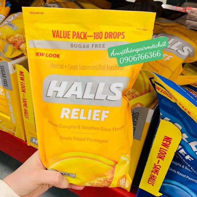 Kẹo Halls Mật Ong Chanh Không Đường - Gói 180 Viên Của Mỹ