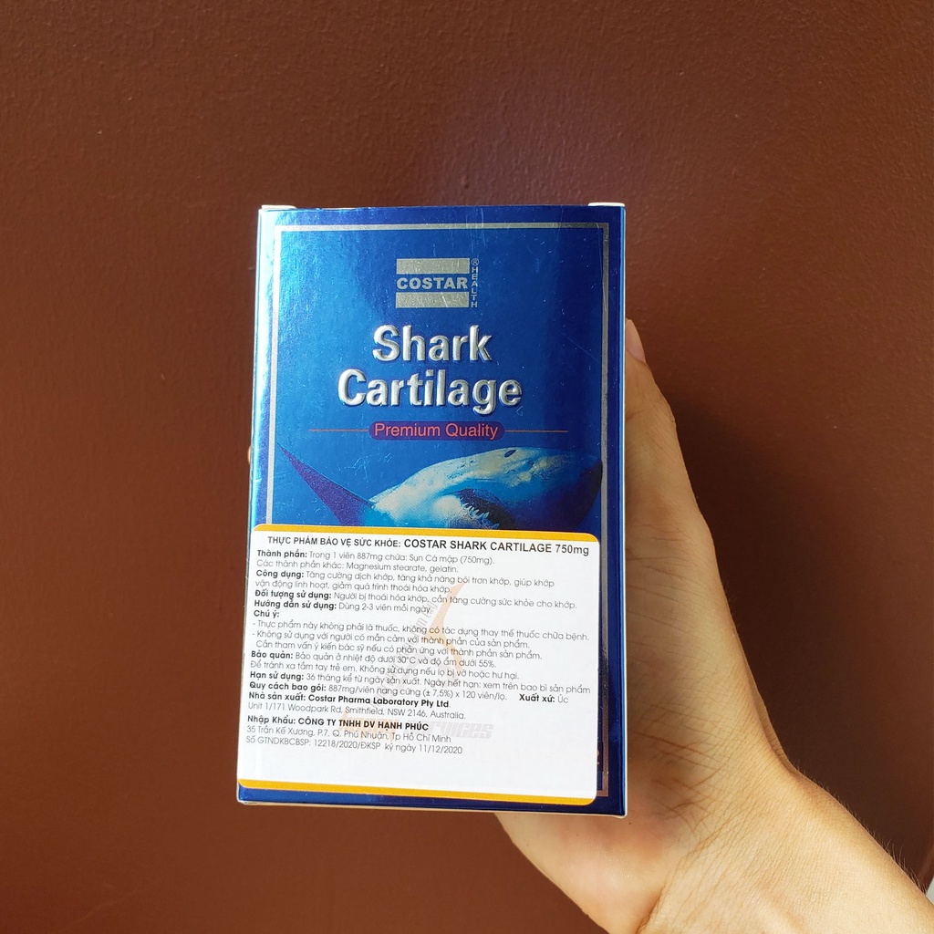 Sụn Vi Cá Mập Blue Shark Cartilage 750mg Úc Costar (120 viên) Hỗ Trợ Xương Khớp