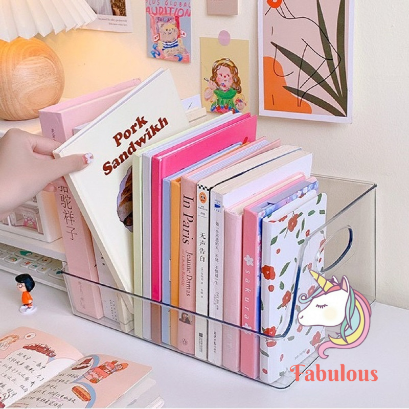 Kệ đựng sách vở trong suốt trang trí bàn học phong cách basic