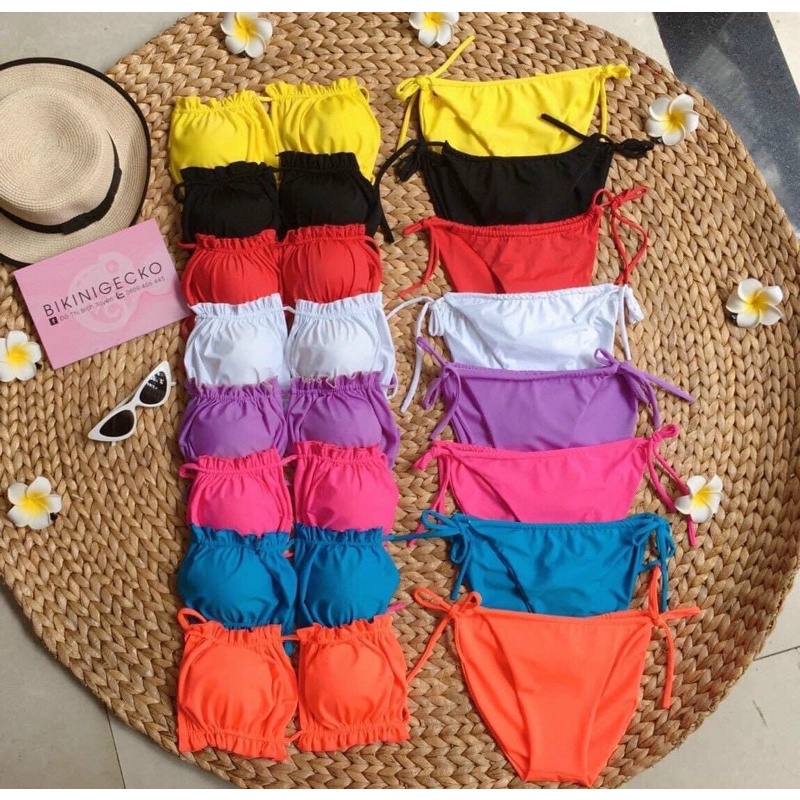 Bikini 2 mảnh áo rút dây nhún -quần bơi lọt khe