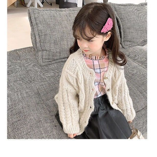 Áo Khoác Cardigan Len Dày Dặn Phong Cách Retro Thời Trang Xuân Thu 2022 Dành Cho Bé Gái