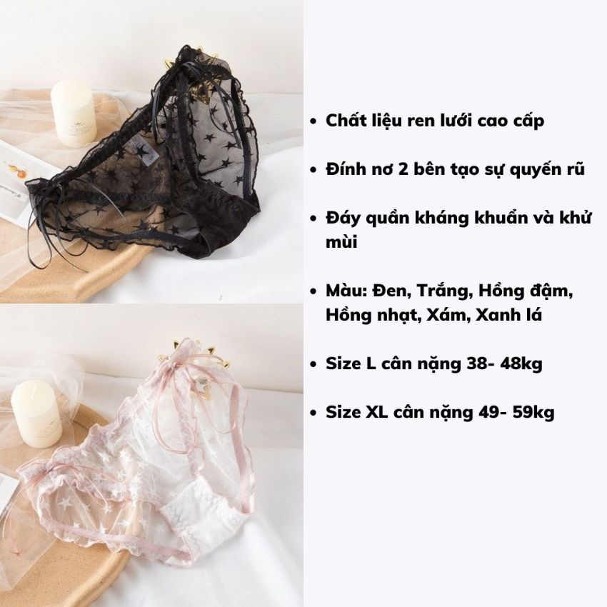 Quần lót ren nữ dễ thương ren xuyên đấy quần chất cotton kháng khuẩn L518