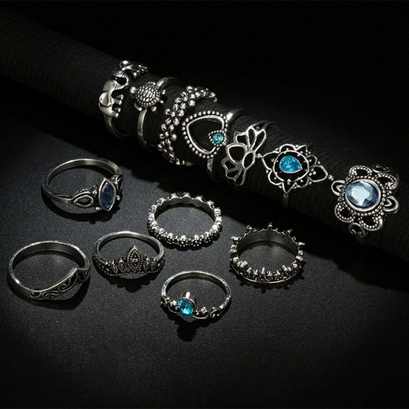 Set 13 Nhẫn Hoa Đính Đá Phong Cách Boho