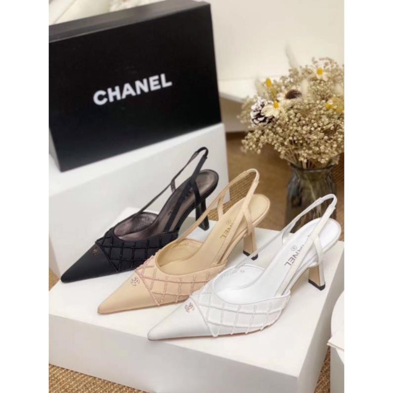 H(ẢNH THẬT) Sandal 7p Lụa Satin Mũi Nhọn Mềm Êm Fullbox Bill Túi Cao Cấp