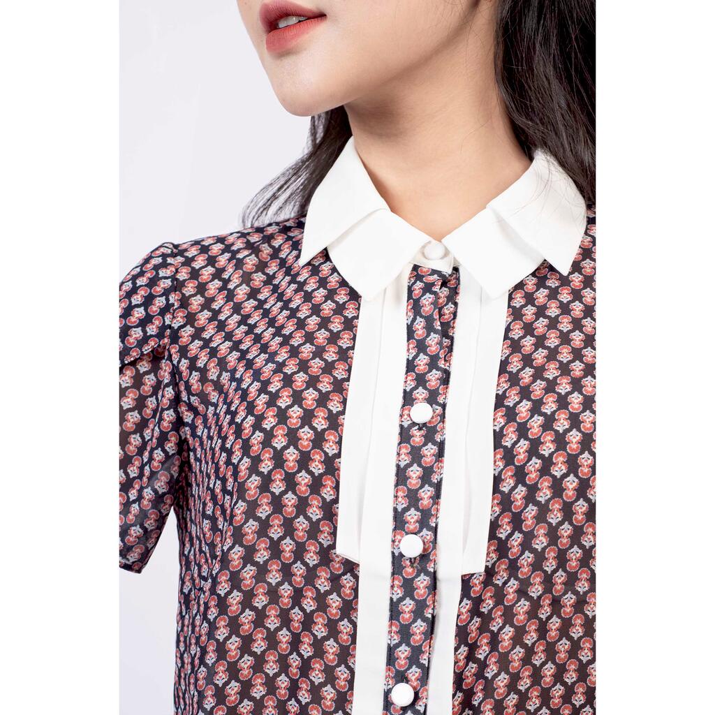 Áo sơ mi cổ đức hai tầng, tay nụ hồng, Nẹp áo may viền 1 nửa MMOutfit M-AO061021235