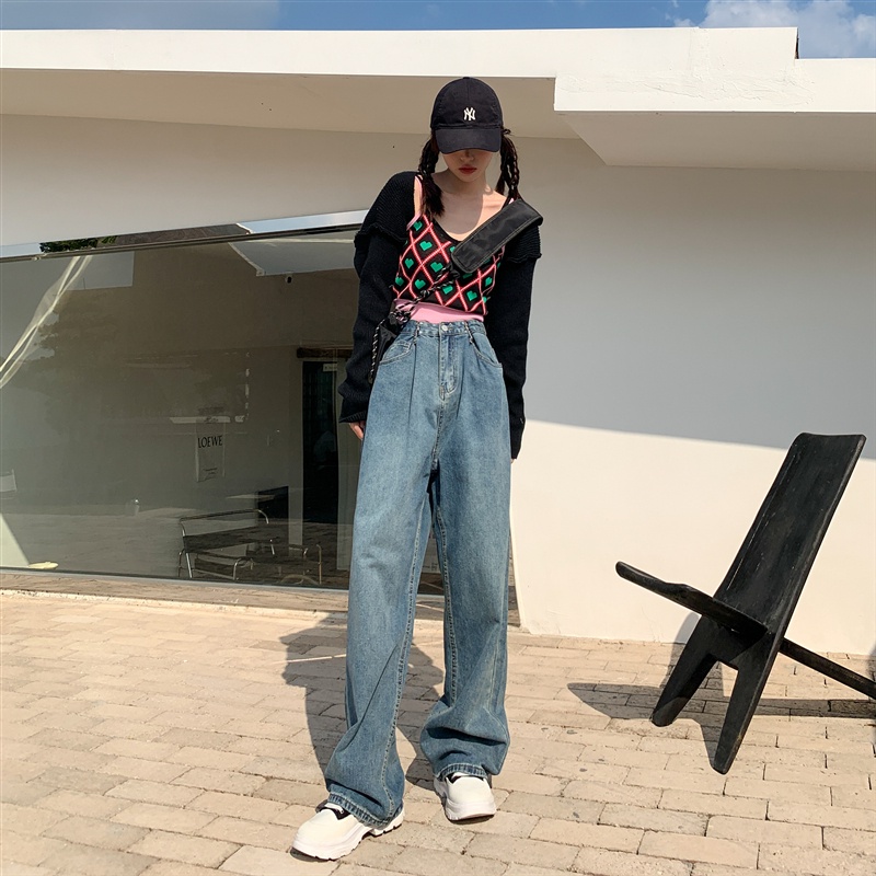 Quần Jeans Nữ Dài Lưng Cao Ống Rộng Thời Trang Hàn Quốc Cá Tính