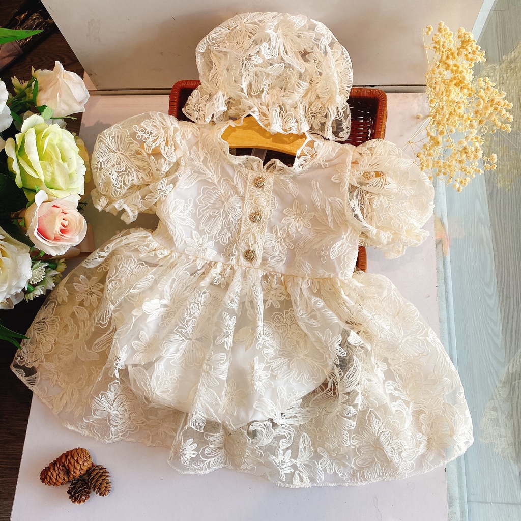 Body váy ren hoa công chúa cho bé đầy tháng, thôi nôi