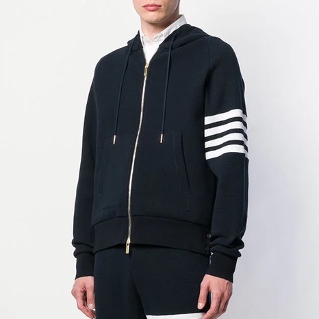 Áo khoác dệt kim nam nữ Thom Brow.ne 4-Bar zip up 217 chất vải len bông cao cấp hàng thiết kế tay áo kẻ sọc sang trọng