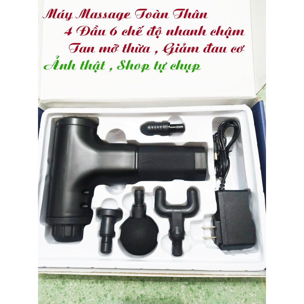 Máy Massage Toàn Thân Fascial Gun, Súng Massage Cơ Thể 4 Đầu 6 Cấp Độ Giảm Đau Mỏi Nhức Cơ Ở Người Già