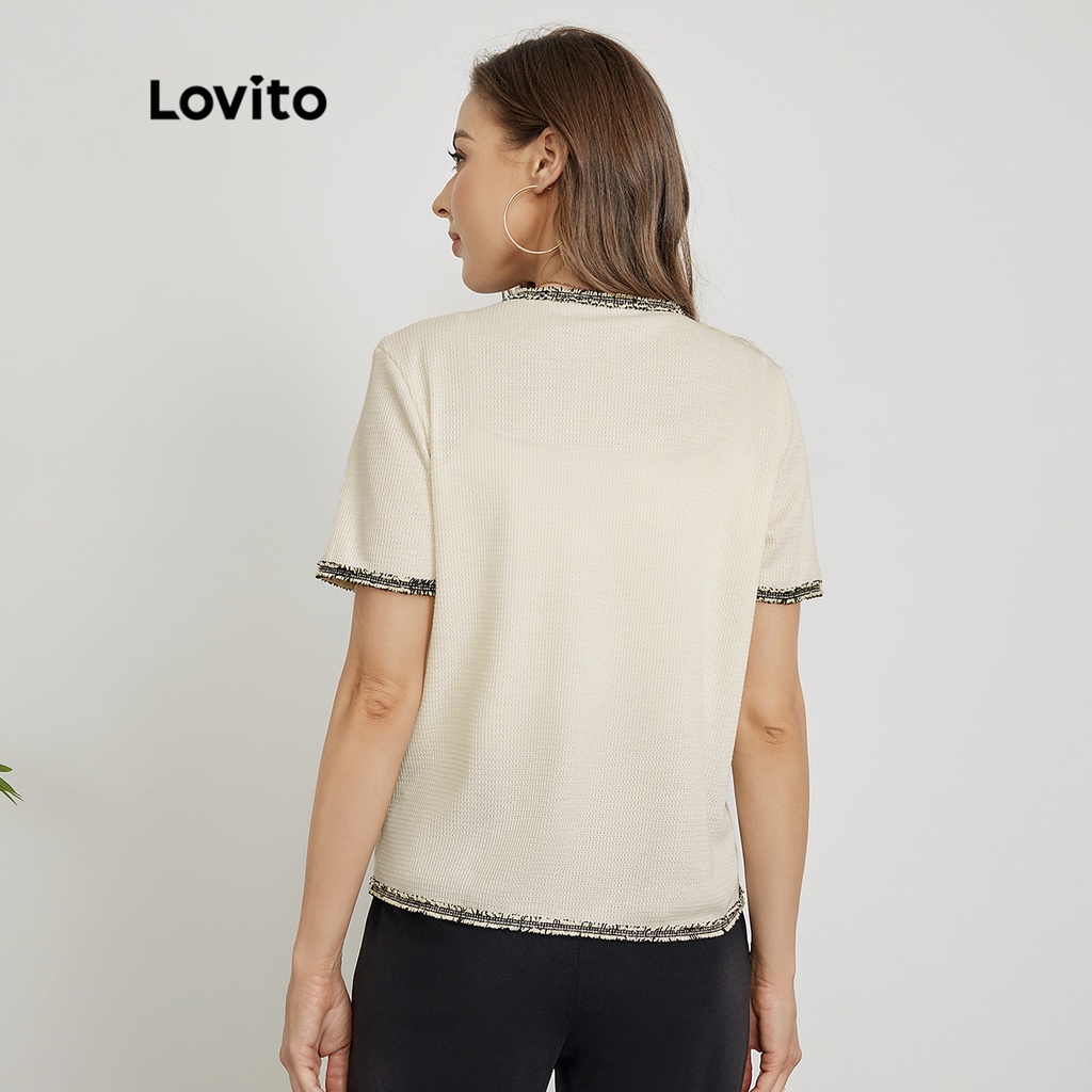 Lovito Áo khoác ngọc trai giả trai trơn tương phản thanh lịch L24ED068 (Trắng nhạt)