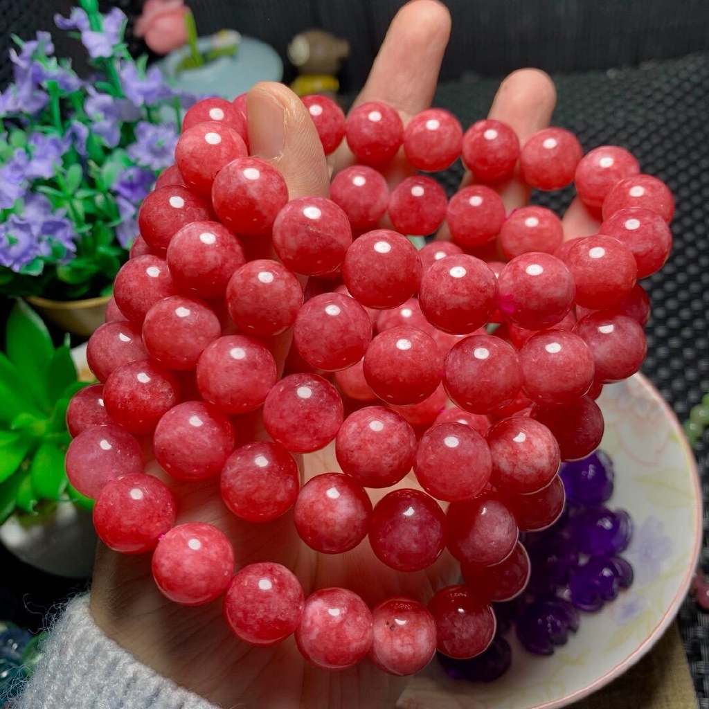 Vòng Tay Chuỗi Hạt Đá Rhodochrosite Tự Nhiên Màu Đỏ Cho Nữ