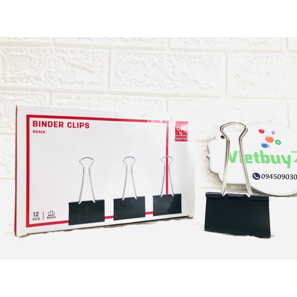 Kẹp sắt đen Deli Binder Clip 9541 (51mm), hộp 12 cái