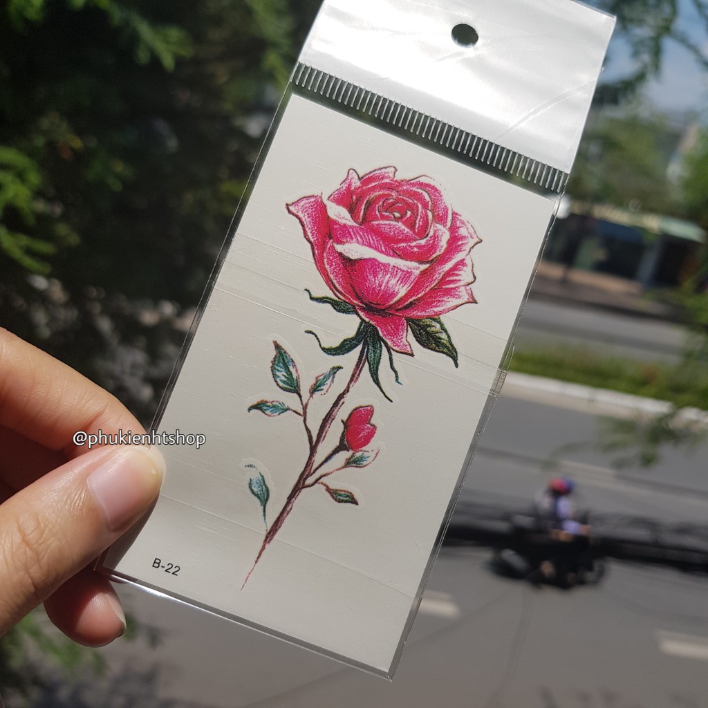 Hình xăm dán tatoo hoa hồng b22.Xăm dán tatoo mini tạm thời, size &lt;10x6cm