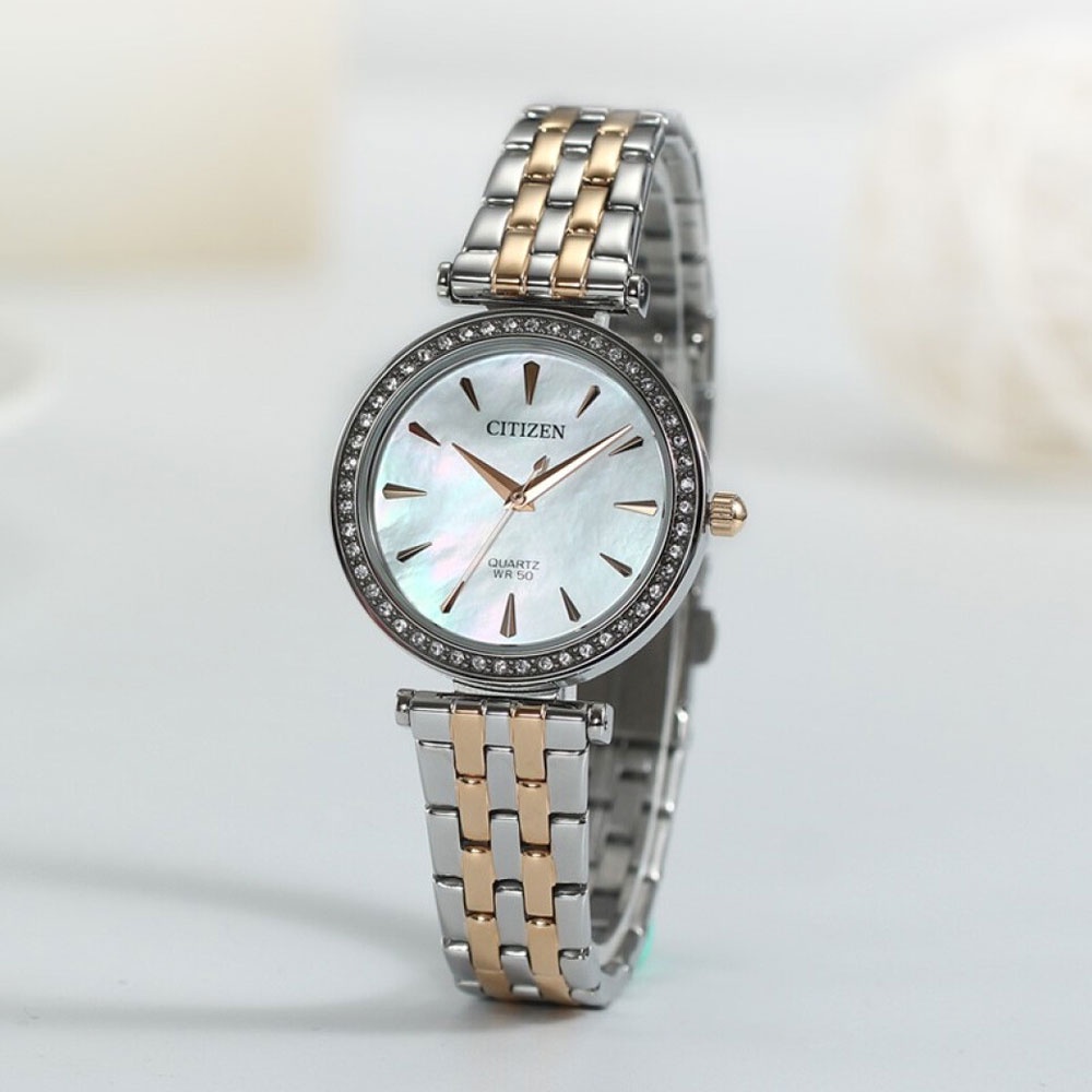 Đồng Hồ Nữ Citizen Đính Đá Swarovski Dây Thép Không Gỉ ER0216-59D - Mặt Xà Cừ