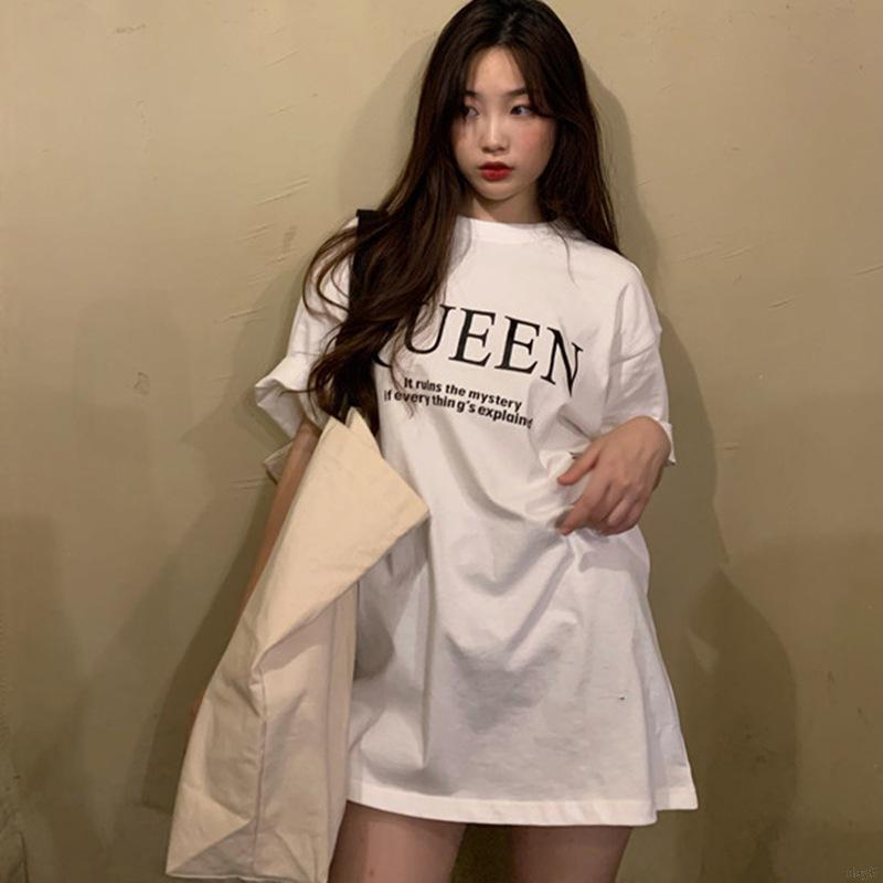 Áo thun tay ngắn dáng rộng in chữ phong cách Hàn Quốc thời trang cho nữ