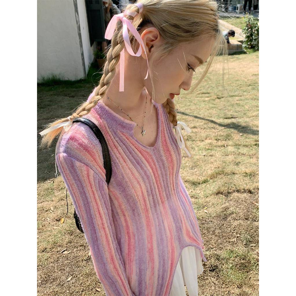 Áo Dệt Kim Chống Nắng Màu Gradient Họa Tiết Kẻ Sọc Dành Cho Nữ 61446