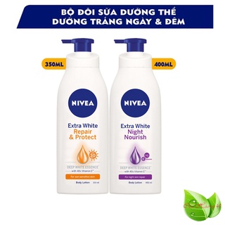 Nivea: Bộ dưỡng thể trắng da Nivea chai ban ngày 350ml và chai ban đêm 400ml