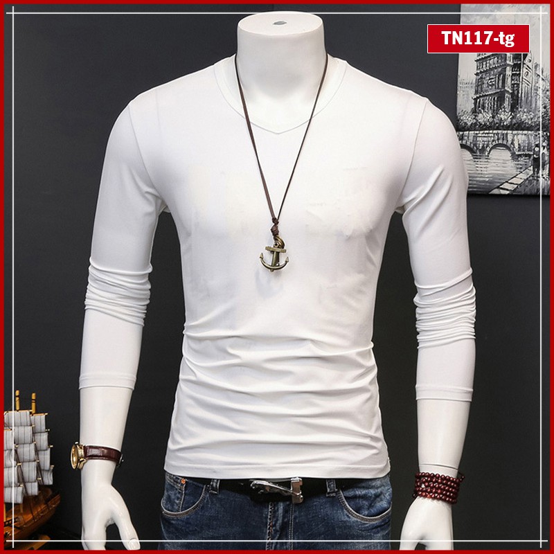 Áo thun nam tay dài trơn cổ tim TN117 nhiều màu sắc vải sợi tre tổng hợp | BigBuy360 - bigbuy360.vn