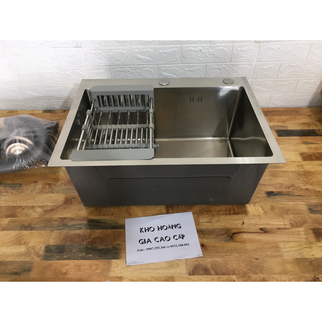 Bồn rửa bát (chén) chậu rửa chén inox 304 Size 60x45cm Tằng kèm xi phông và rổ đa năng