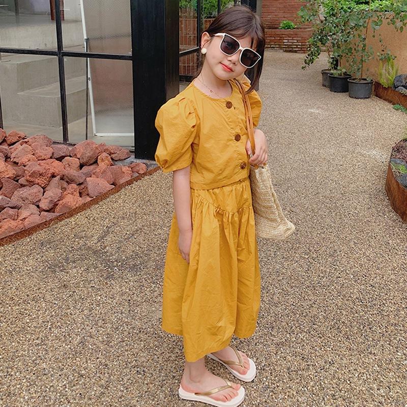 Bộ áo tay ngắn và quần ống rộng kiểu dáng thời trang mùa hè dành cho bé gái 90-130cm