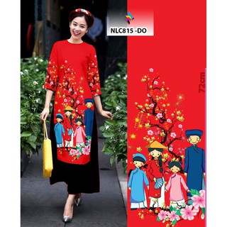 Áo dài cách tân in họa tiết gia đình cao cấp - KHÔNG KÈM QUẦN