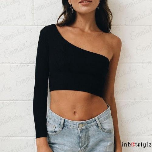 [Mã FAMAYWA giảm 10K đơn 50K] Áo croptop tay dài lệch vai thiết kế quyến rũ cho nữ | BigBuy360 - bigbuy360.vn