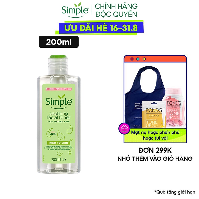 Nước hoa hồng Simple Toner làm dịu và cân bằng độ ẩm cho da - lành tính 200ml [CHÍNH HÃNG ĐỘC QUYỀN]