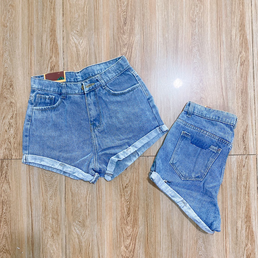 quần short jean nữ trơn xanh nhạt cao cấp Q3562