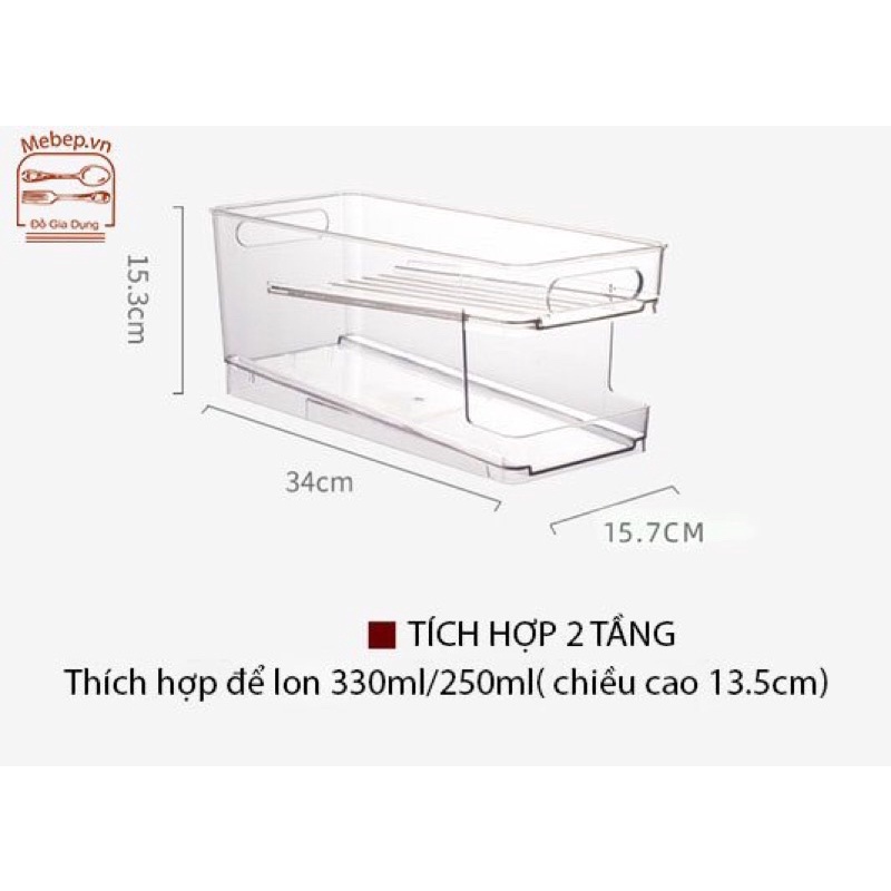 Hộp khay 2 tầng trong suốt tiện ích đựng nước ngọt , bia trong tủ lạnh,