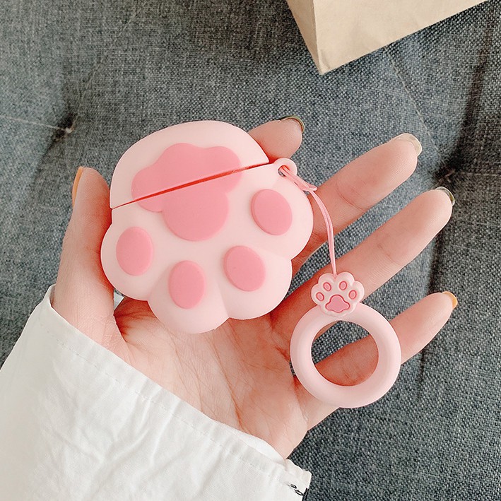 Case Vỏ Bao Airpod Đựng Tai Nghe Airpod 1 2 Pro Bàn chân mèo hồng chống va đập - Dino Case