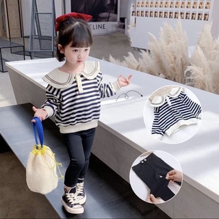Bộ nỉ da cá tàu cổ bèo, quần lenging cho bé gái
