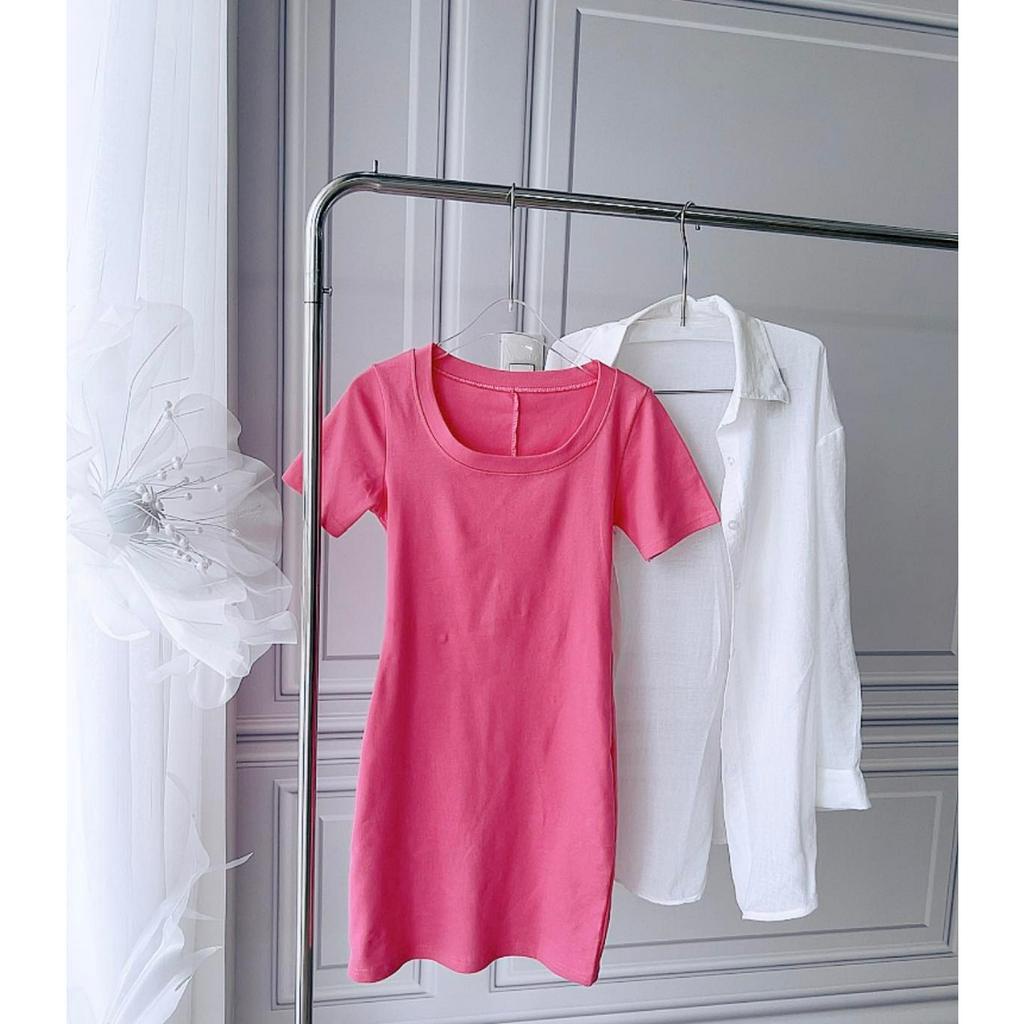 SET ĐẦM HỒNG CỔ TRÒN + ÁO SƠ MI TRẮNG