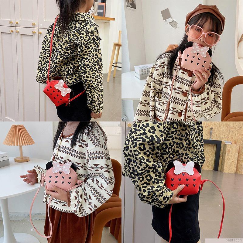 Túi đeo chéo da PU đính nơ dễ thương cho bé gái