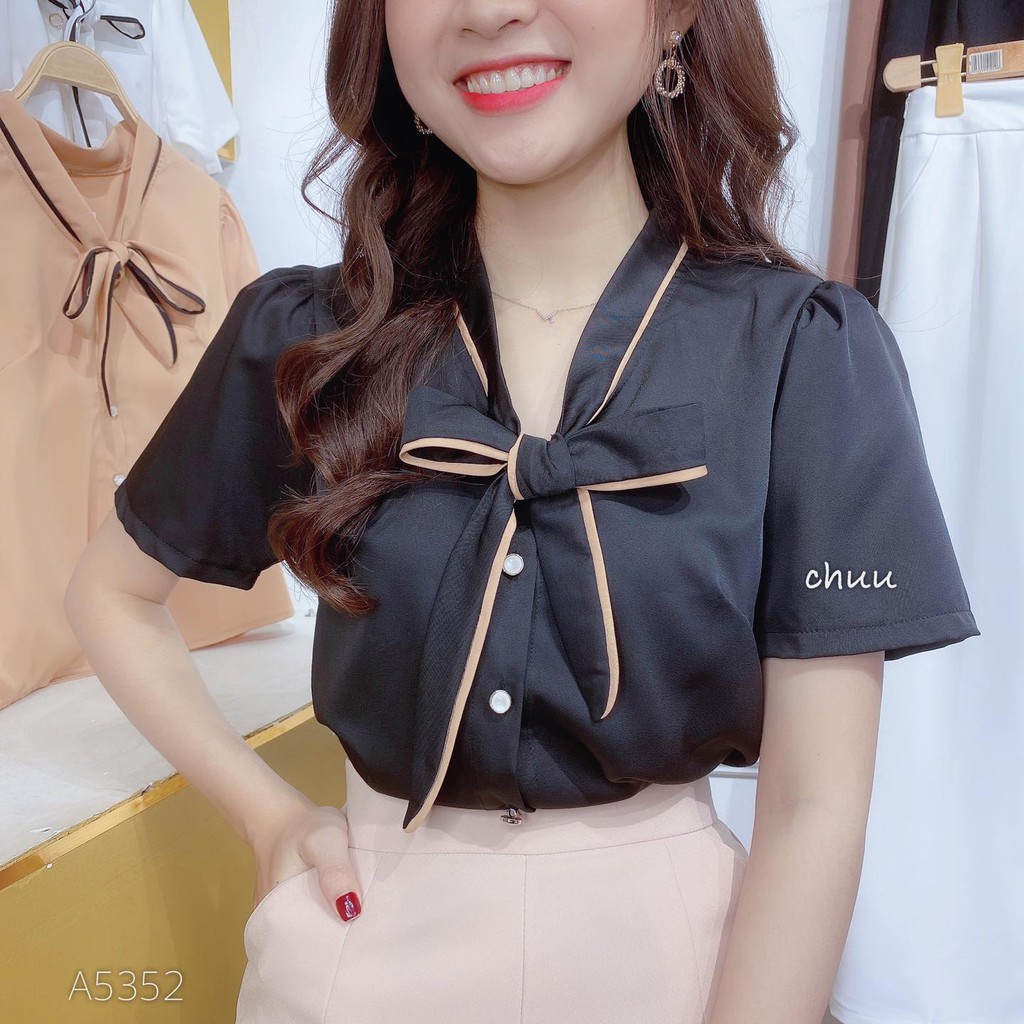 [ Mã WASTRUN4 giảm 10% tối đa 30K đơn 99K] Áo sơ mi nữ công sở tay ngắn cổ nơ vải mát CHUU A5352 | BigBuy360 - bigbuy360.vn