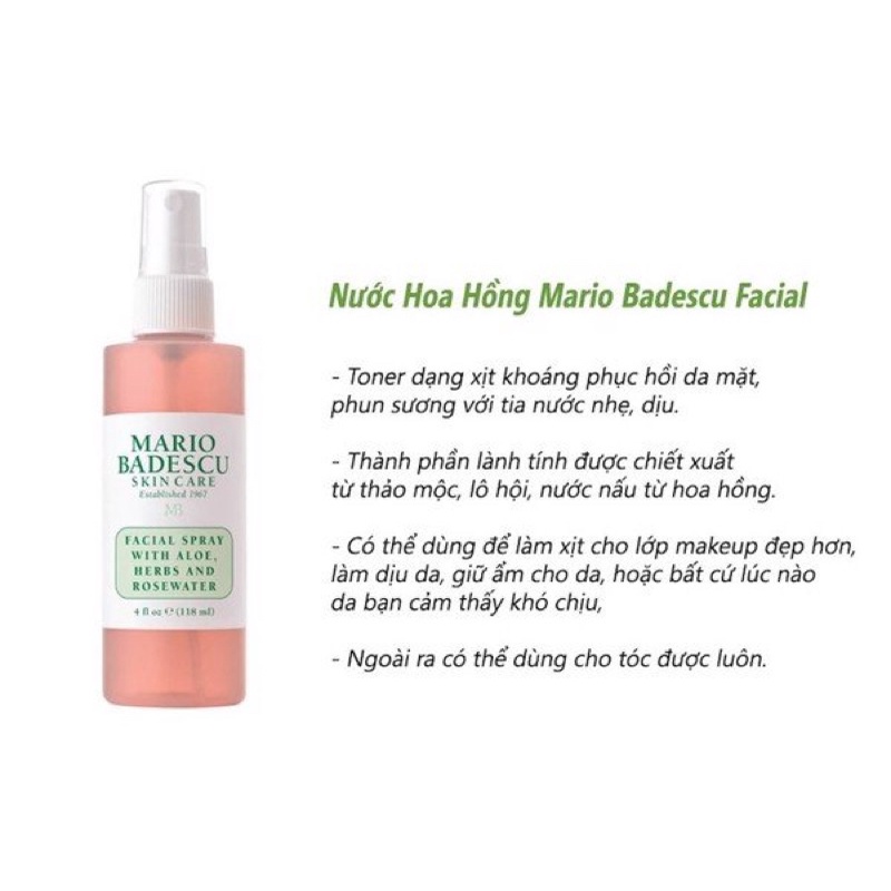 Nước hoa hồng Mario Badescu Toner Rose Water