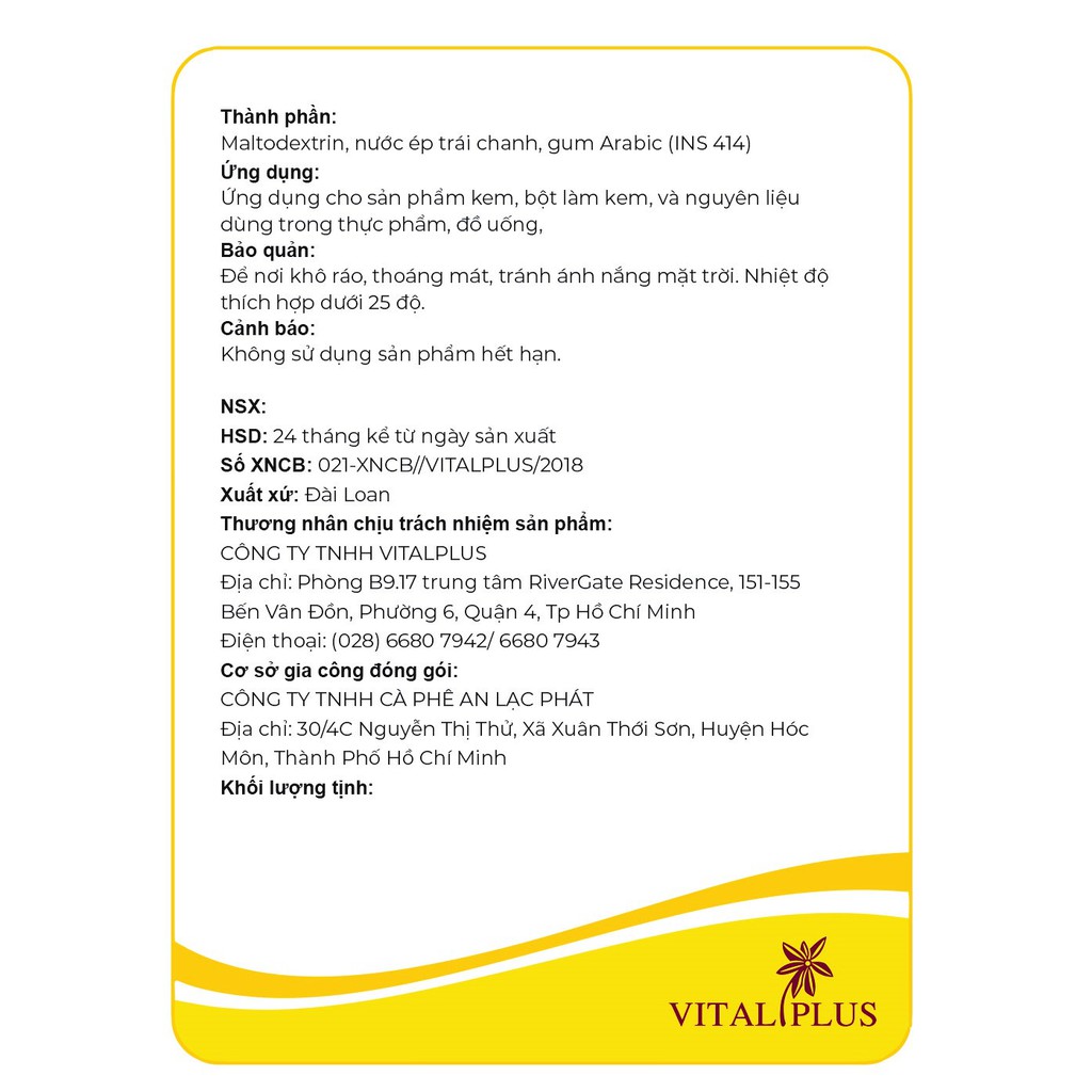 Bột trái cây - Bột Chanh Vàng - Lemon Juice Powder - Vital Plus - Shop Nhà Anise